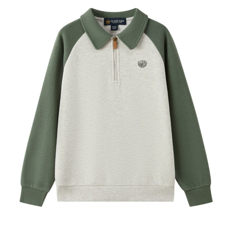 elandkids衣恋童装男童T恤25年冬刺绣插肩袖polo领上衣EKSMF4T01B