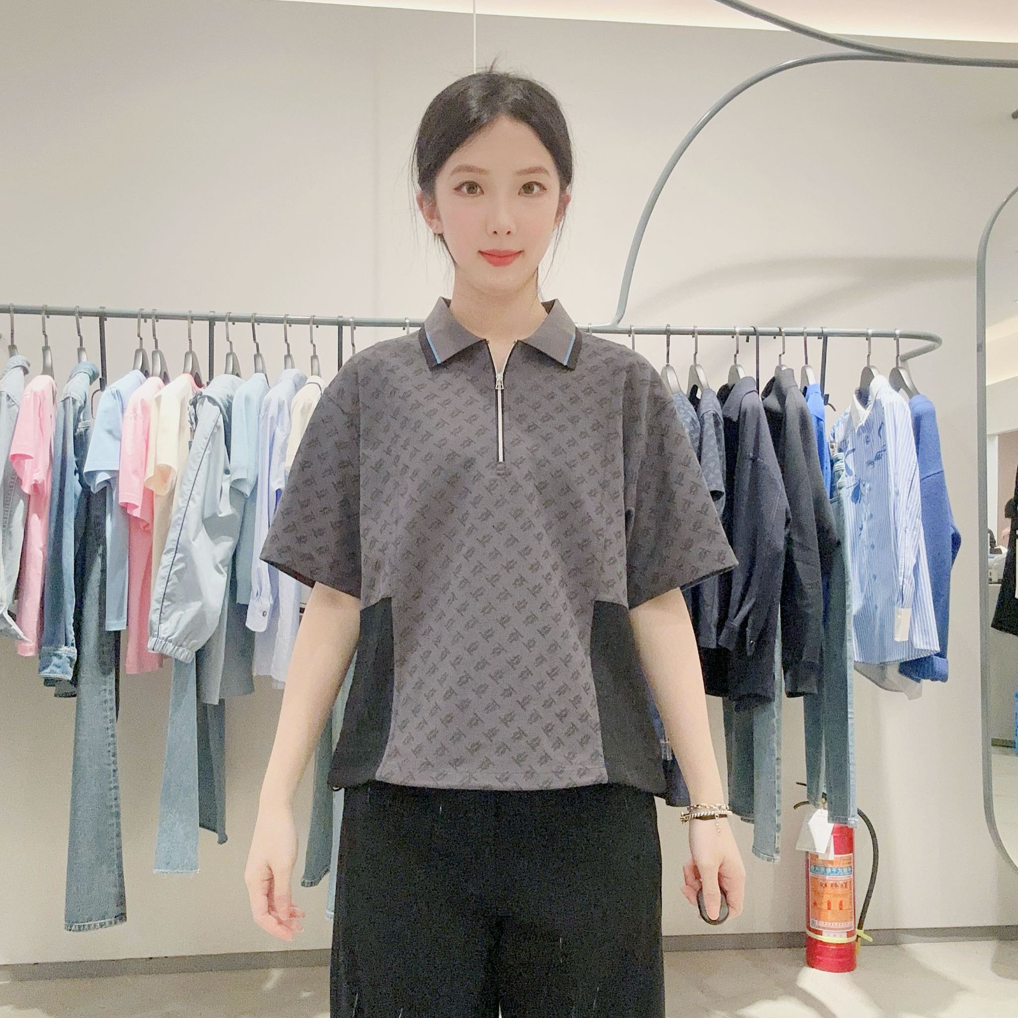 OTT女士老花拼接polo领T恤OD53009138
