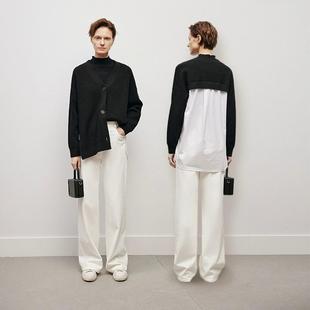 MM麦檬 极简V开襟领宽松针织毛衣上衣女5EA233501