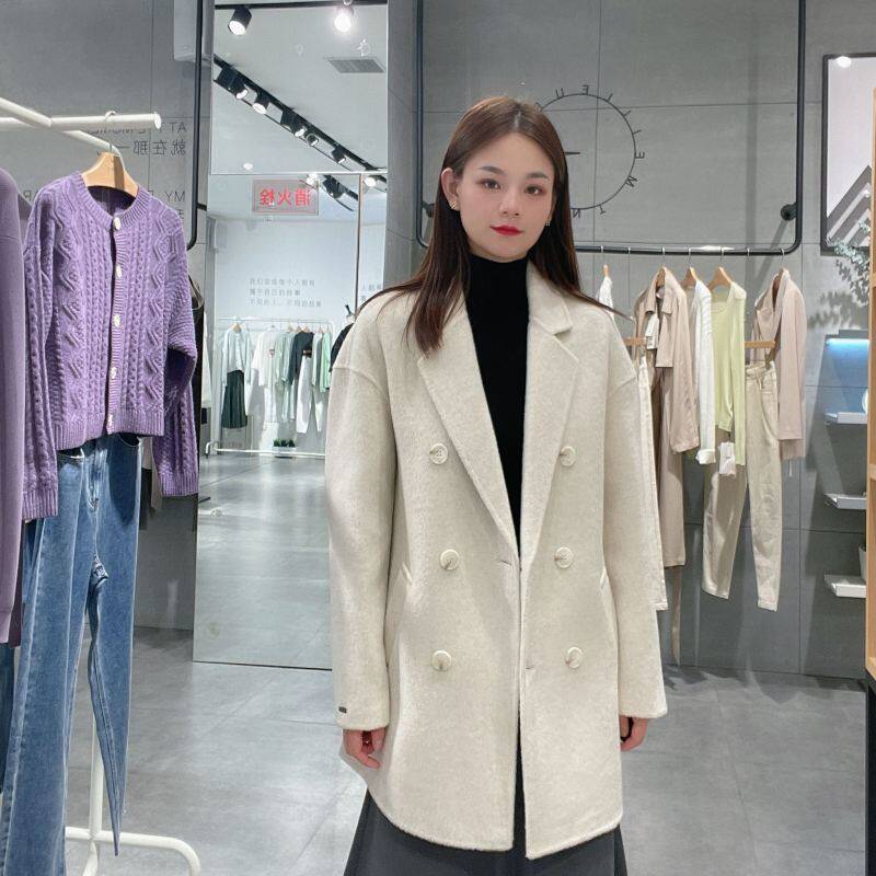麦檬女士简约双排扣毛呢外套5DA170451