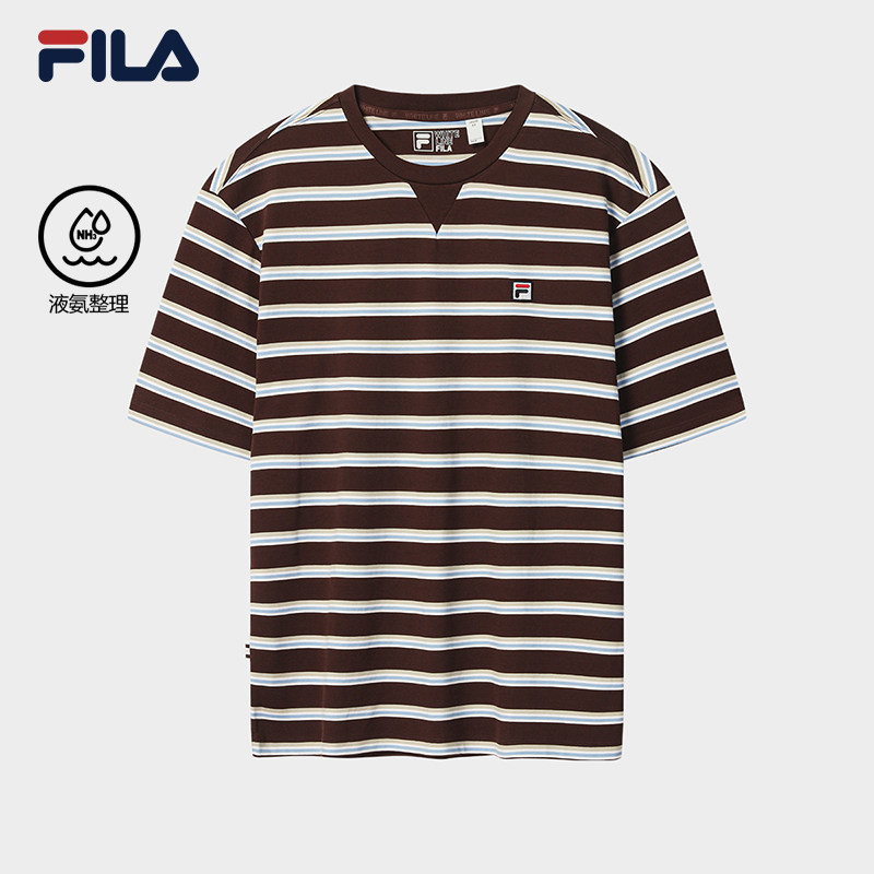 FILA Fila男子针织短袖衫2026秋新款休闲上衣条纹T恤F11M638110F