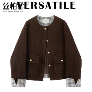 丝柏舍圆领外套2025秋装女装复古气质设计感单排扣显瘦上衣