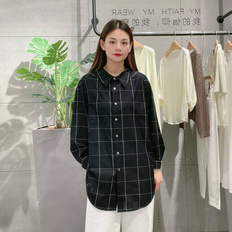 麦檬 女士格纹翻领宽松衬衫5F3120081图片