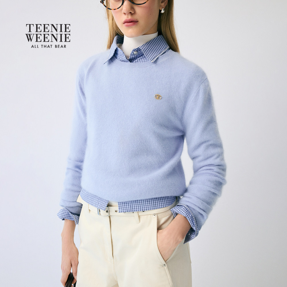 TeenieWeenie小熊女装毛针织衫2025秋季简约时尚圆领套头毛衣