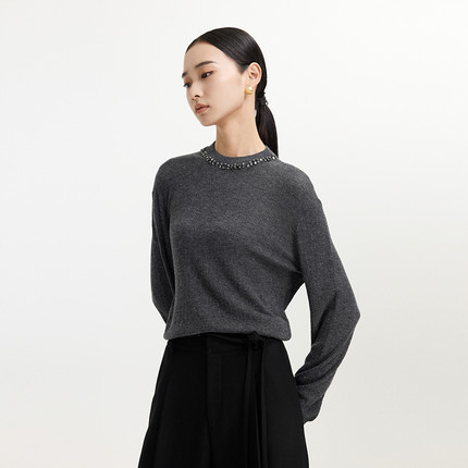 迪赛尼斯 气质 圆领 长袖 针织衫女