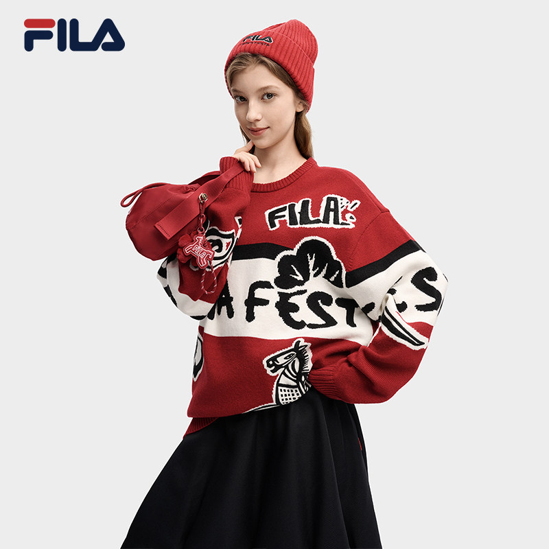 FILA马上起飞情侣款编织衫毛衣春季宽松套头上衣F11U619401F
