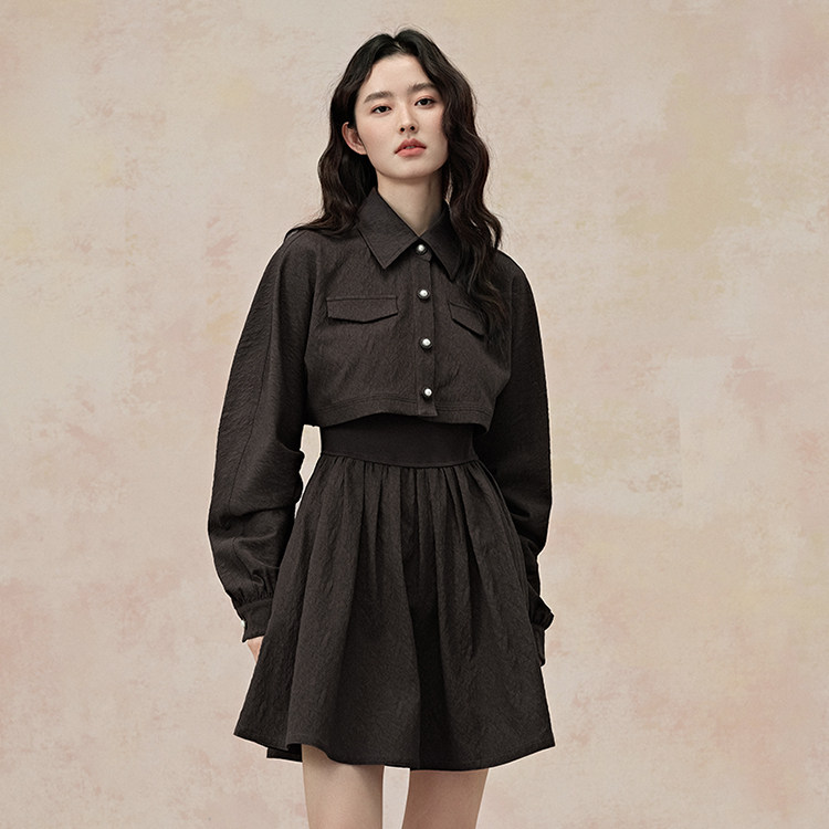 pit复古法式连衣裙女2024秋季两件套连衣裙-108C430203