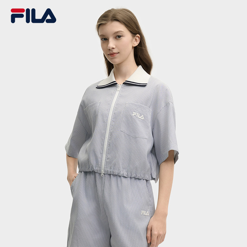 FILA 斐乐女士梭织短袖外套2025夏短款翻领上衣F11W529403F