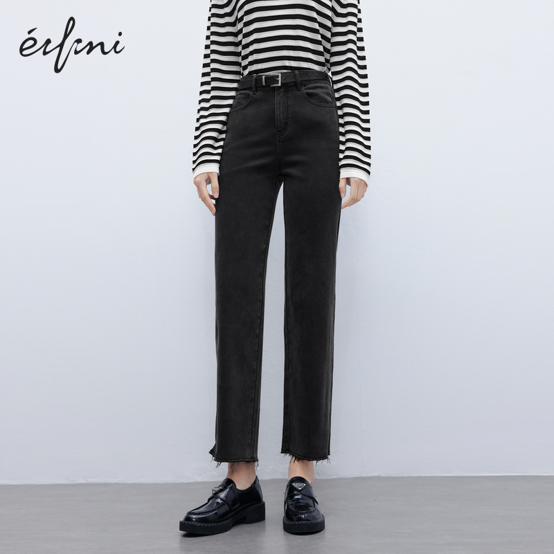 伊芙丽莱卡弹力百万爆款直筒牛仔裤女百搭显瘦裤子1EA953201-1