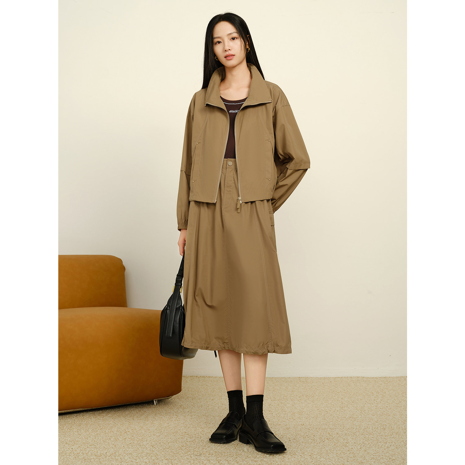 JUZUI玖姿休闲翻领长袖外套女JWFQ40537