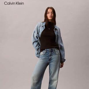 CK Jeans25秋季新女士休闲刺绣罗纹半高领打底衫长袖T恤47D203G