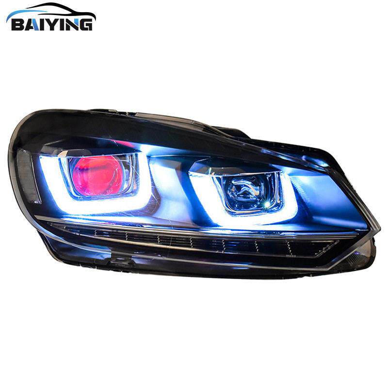 适用于大众尔夫6双U大灯总成改装LED日行灯2010-2014golf6跨境