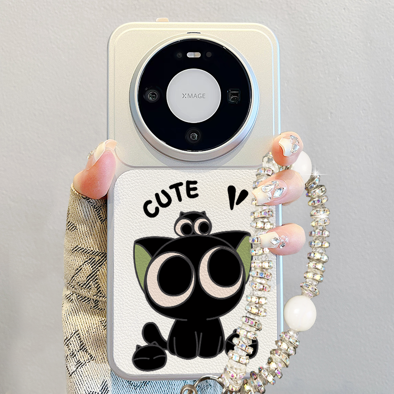 适用华为mate80手机壳2026新款pura70pro可爱罗小黑ProMax撞色小羊皮mate60pro卡通女p80软mate70pro+带手链