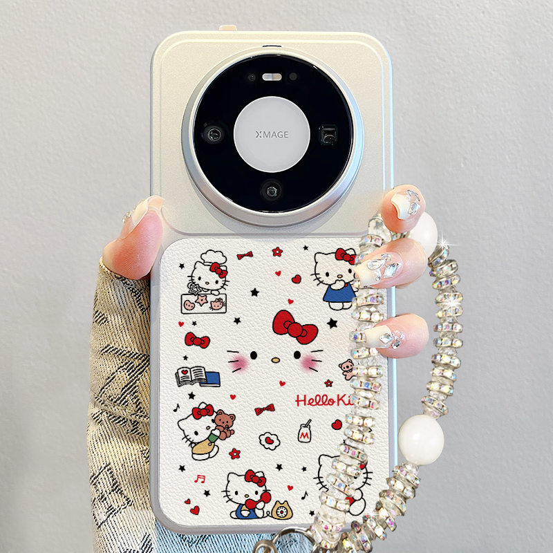 HelloKitty猫适用华为mate80promax手机壳2026新款mate70pro撞色小羊皮高级感m60pro+可爱卡通pura70pro女p80