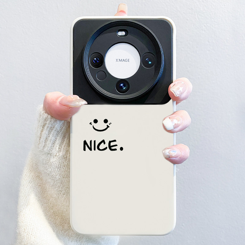 适用华为mate60pro手机壳简约笑脸mate50全包镜头防摔mate40pro新款液态硅胶m30pro软壳60pro+不撞款小众女款