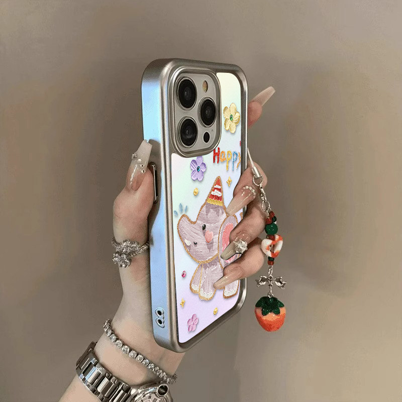 油画小象适用苹果16手机壳秋冬新款iphone15promax小众高级感14plus全包防摔13卡通女12pm小羊皮11个性保护套