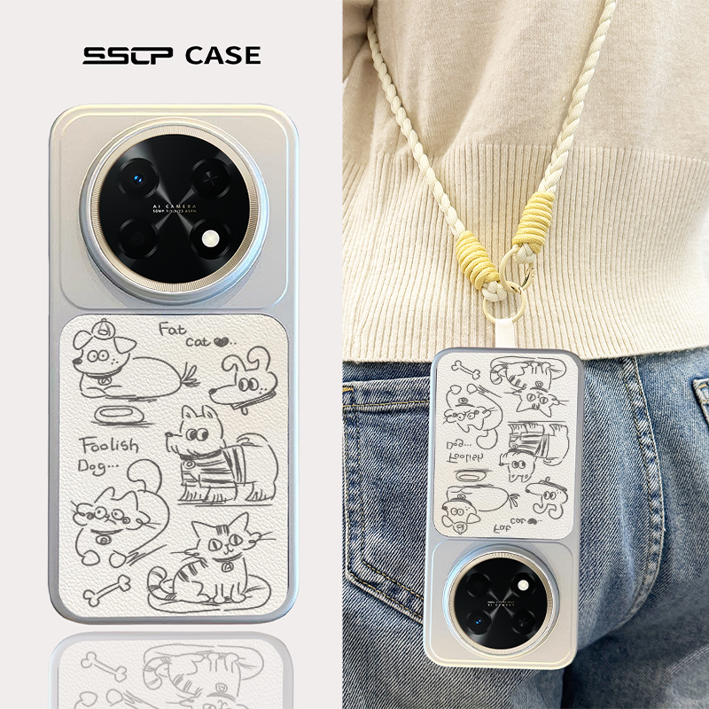 适用华为畅享90promax手机壳新款90plus可爱卡通简约狗畅享90高级感小羊皮女夏天斜挎挂绳保护套全包硅胶防摔