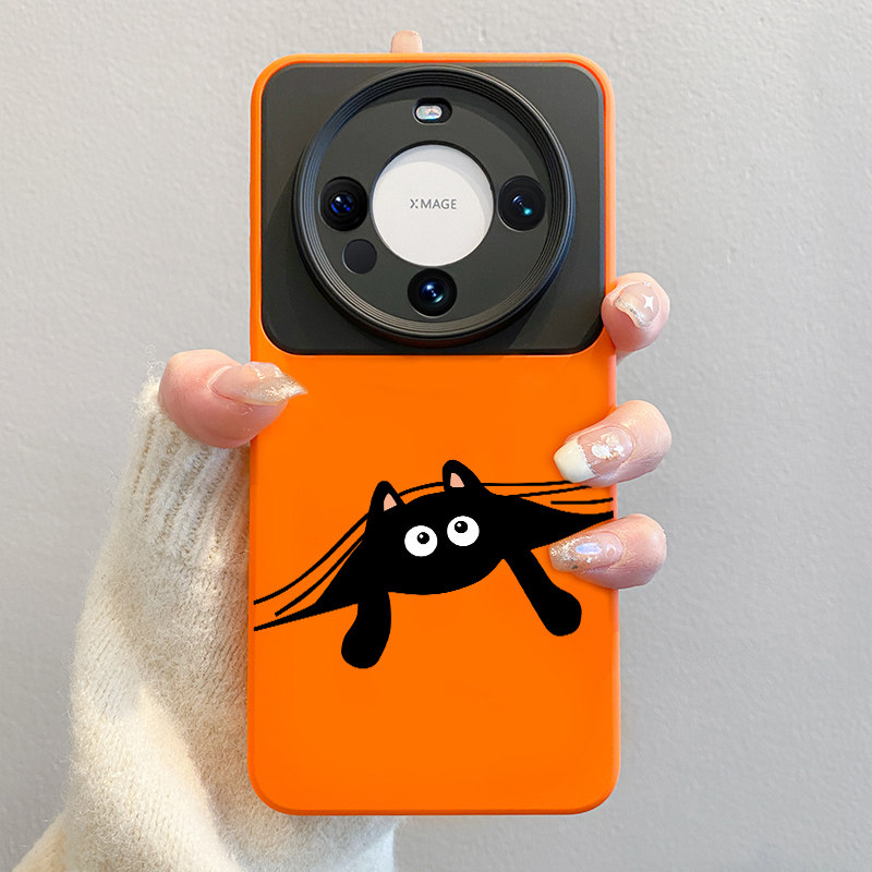 黑色猫咪适用华为mate60pro手机壳新款m60pro小众高级感mate40pro创意卡通50网红女款30全包镜头60pro软硅胶