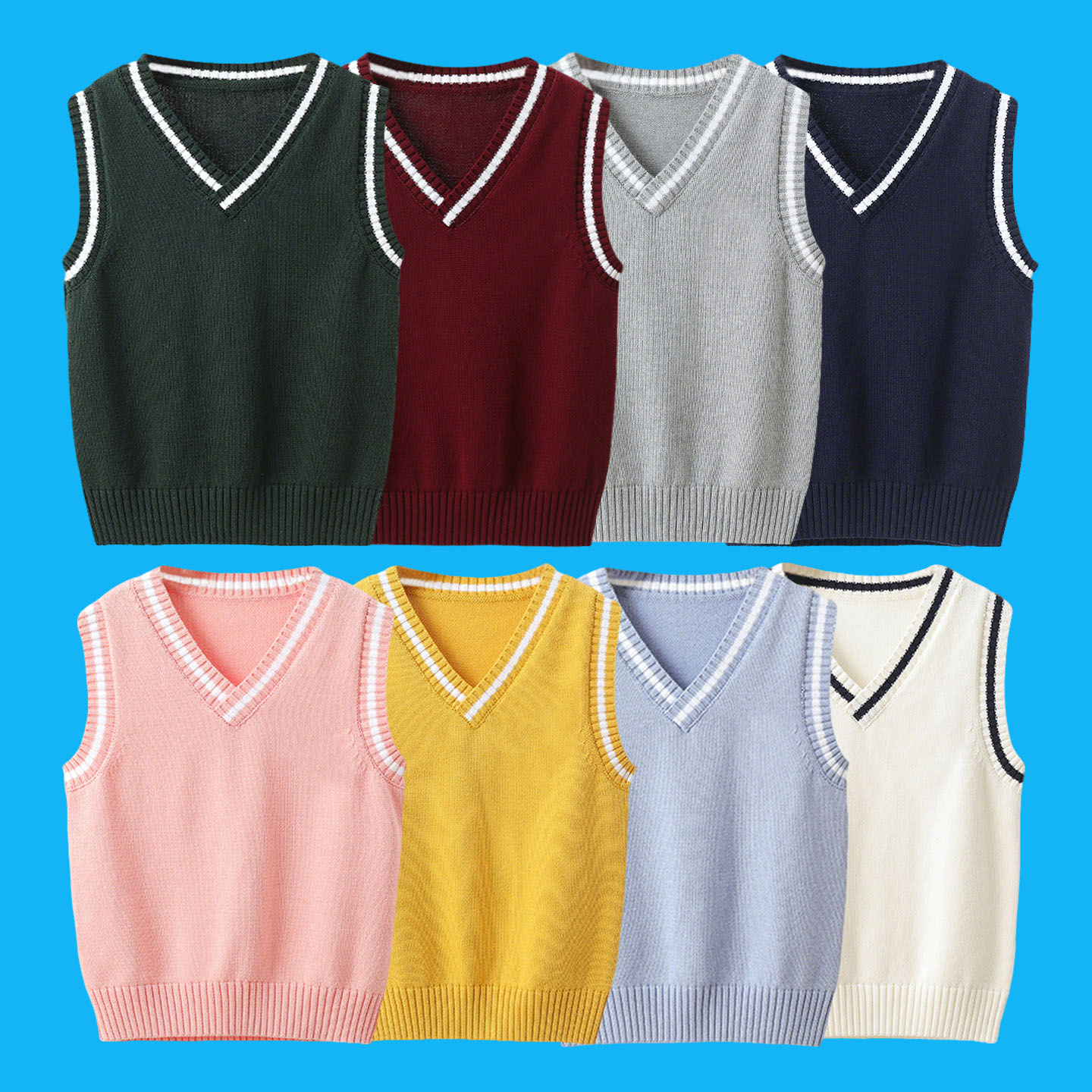 全棉春秋针织马甲学生校服毛线衣