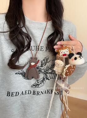 卡通毛绒小熊小狗项链女