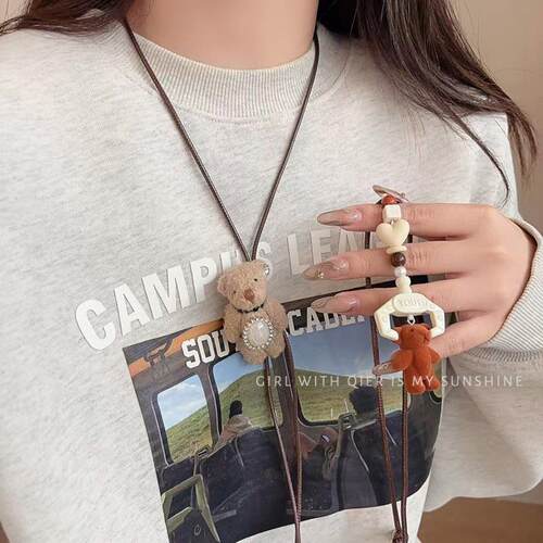 棕色小熊布偶项链女秋冬