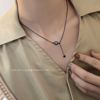 黑色暗黑系星球项链女酷ins小众设计感锁骨链简约冷淡风颈链饰品