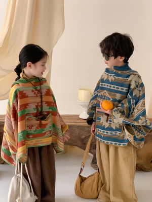 男女童韩版彩色连帽斗篷2023冬款