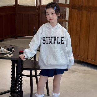 女童字母繡花連帽衛(wèi)衣百褶裙女寶寶套裝 童套裝 2025秋款 韓版 中大童
