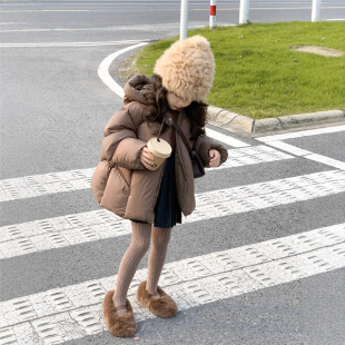 韩国童装女童冬季美拉德轻薄羽绒棉咖色面包服棉服保暖外套洋气