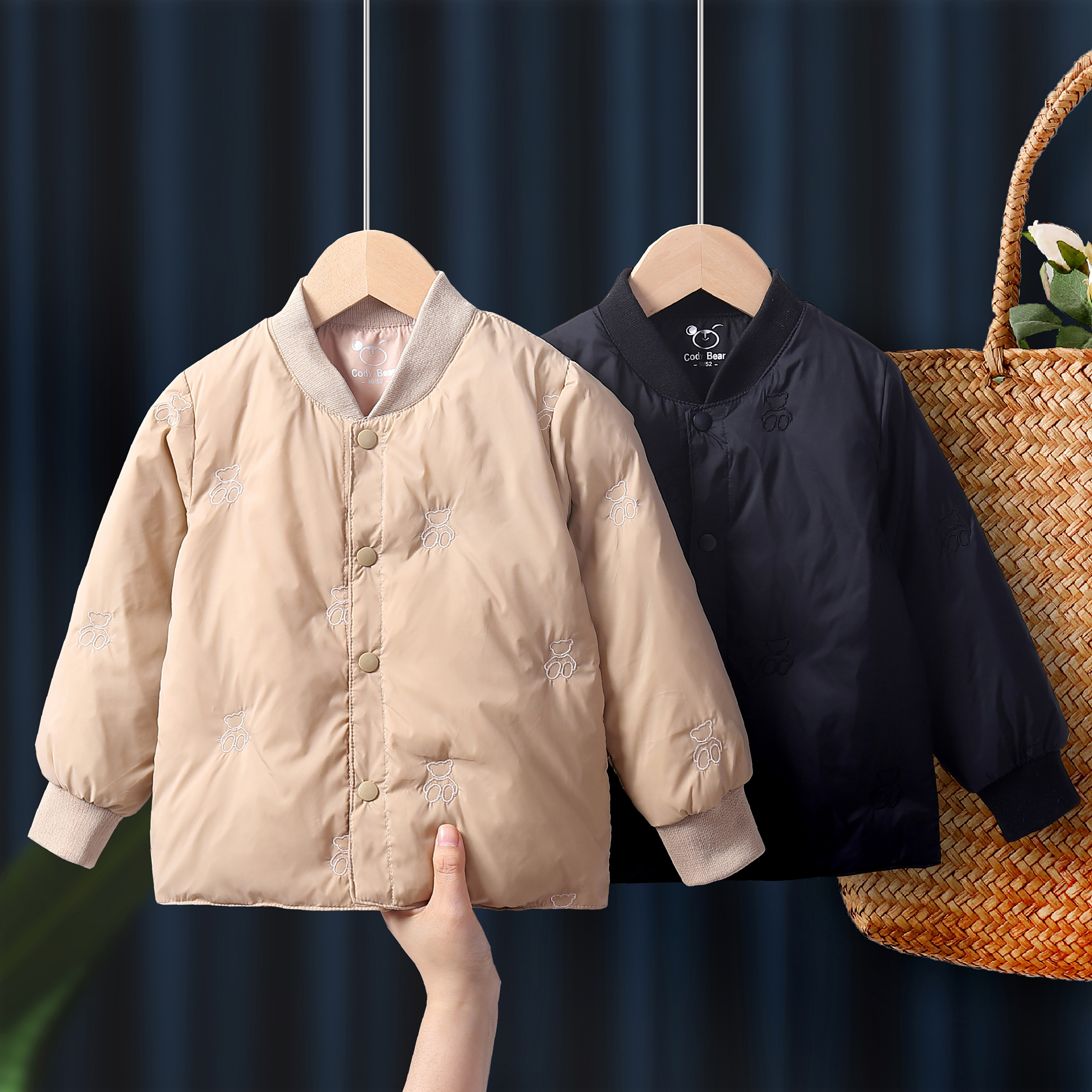 白鸭绒羽绒内胆科迪熊男童女童