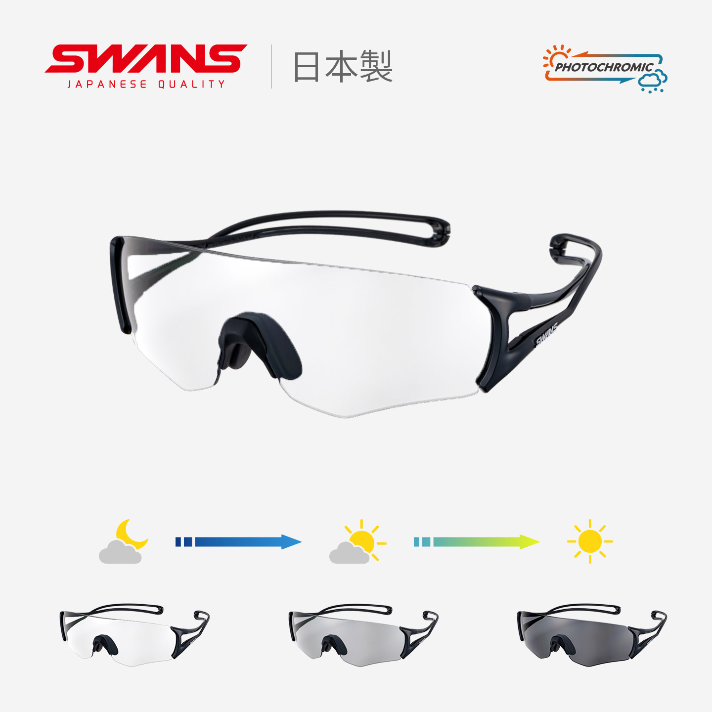 swans狮王变色骑行眼镜户外运动护目镜跑步太阳镜日夜两用墨镜