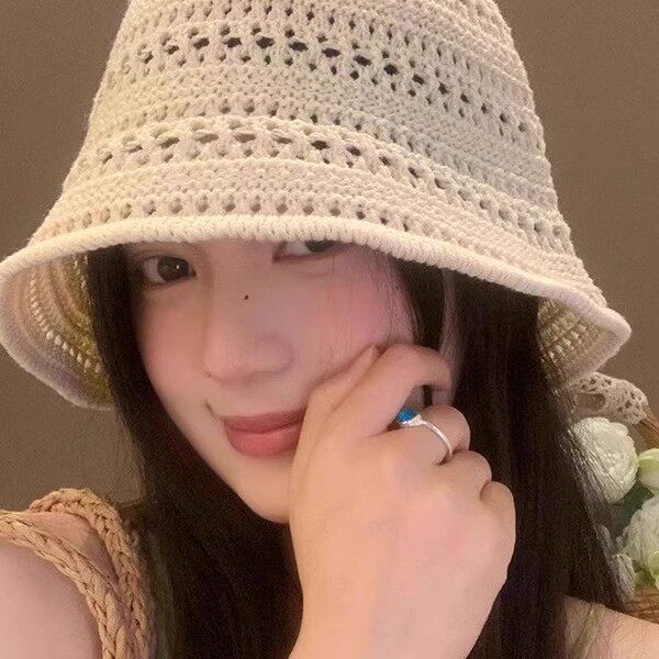 日系纯色针织镂空渔夫帽子出片神奇2025新款遮阳防晒帽子盆帽透气