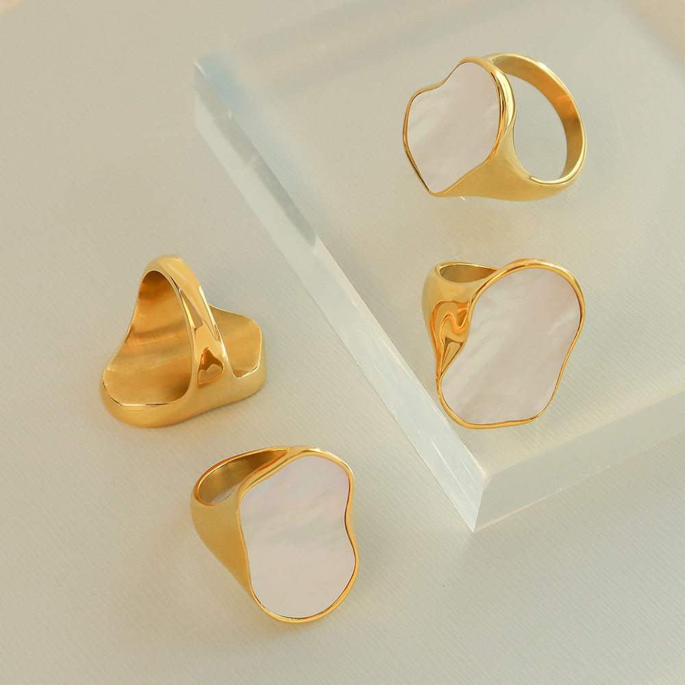French Ins Style 18K White Seashell Ring戒指指环手饰钛钢饰品