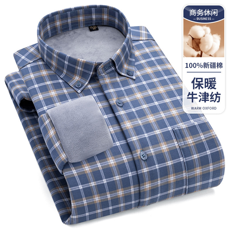 保罗100%纯棉保暖衬衫男加绒加厚