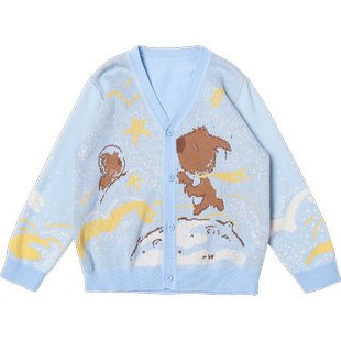 可拉比特童装男童春秋季开衫外套卡通印花趣味休闲毛针织衫上衣
