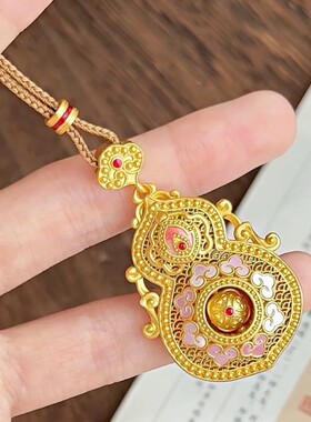 葫芦粉贝新中式镂空福绿长款项链女轻奢毛衣链吊坠配饰女士饰品款