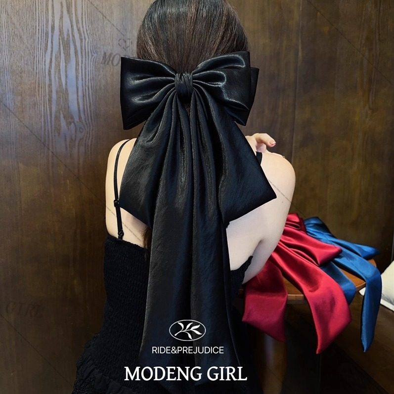 【摩登黑精灵】背影杀绝绝子~高级缎面大蝴蝶结发夹飘带发饰头饰