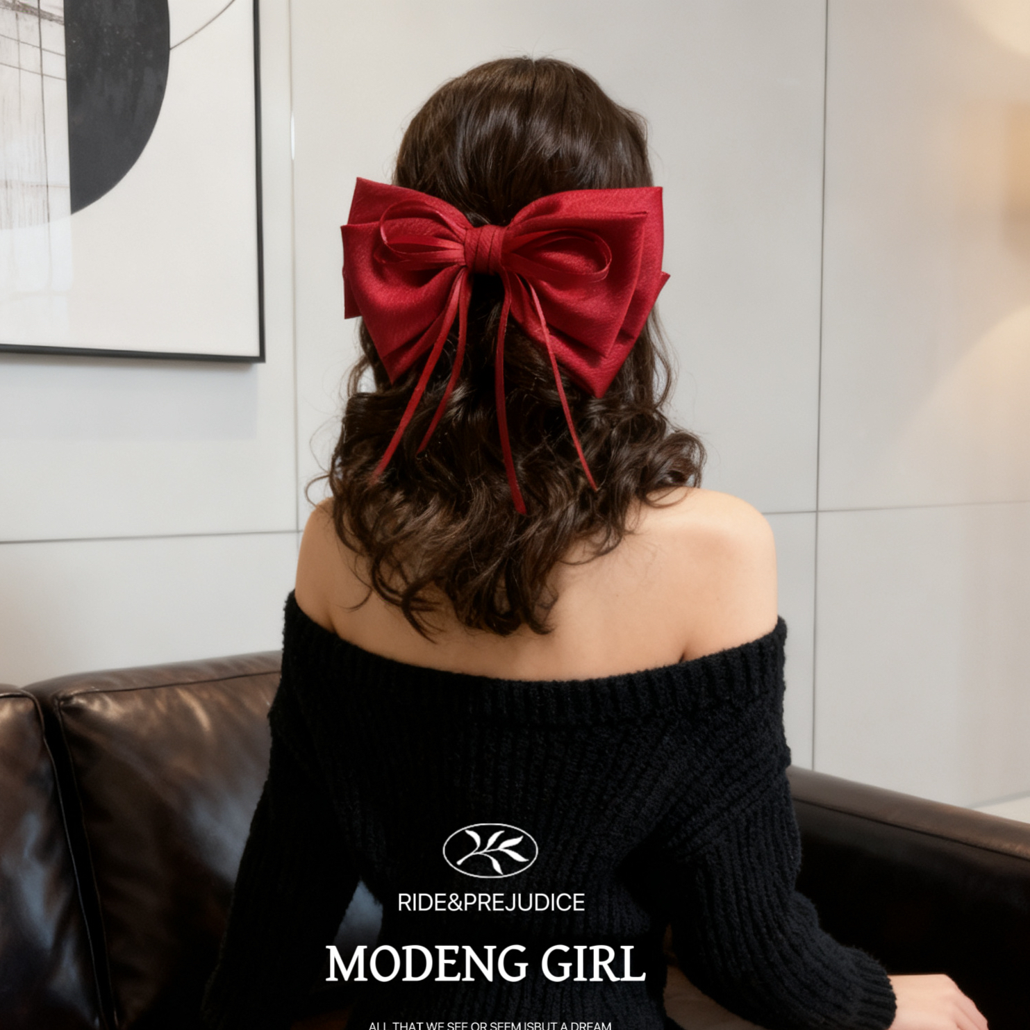 【绯红学院】通勤百搭感~高级立体亮丝纹蝴蝶结弹簧夹后脑勺发饰