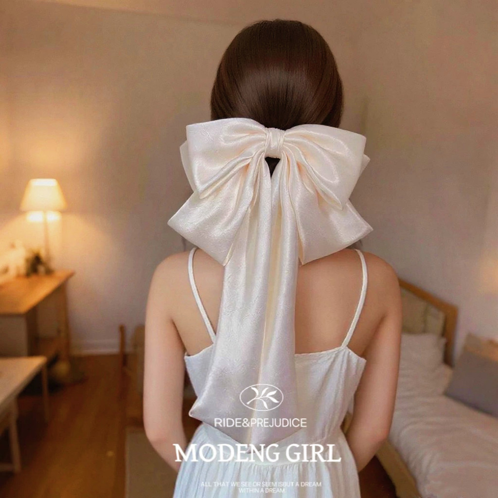 【月光恋人】高级感超大飘带蝴蝶结发夹显发量弹簧夹原创设计