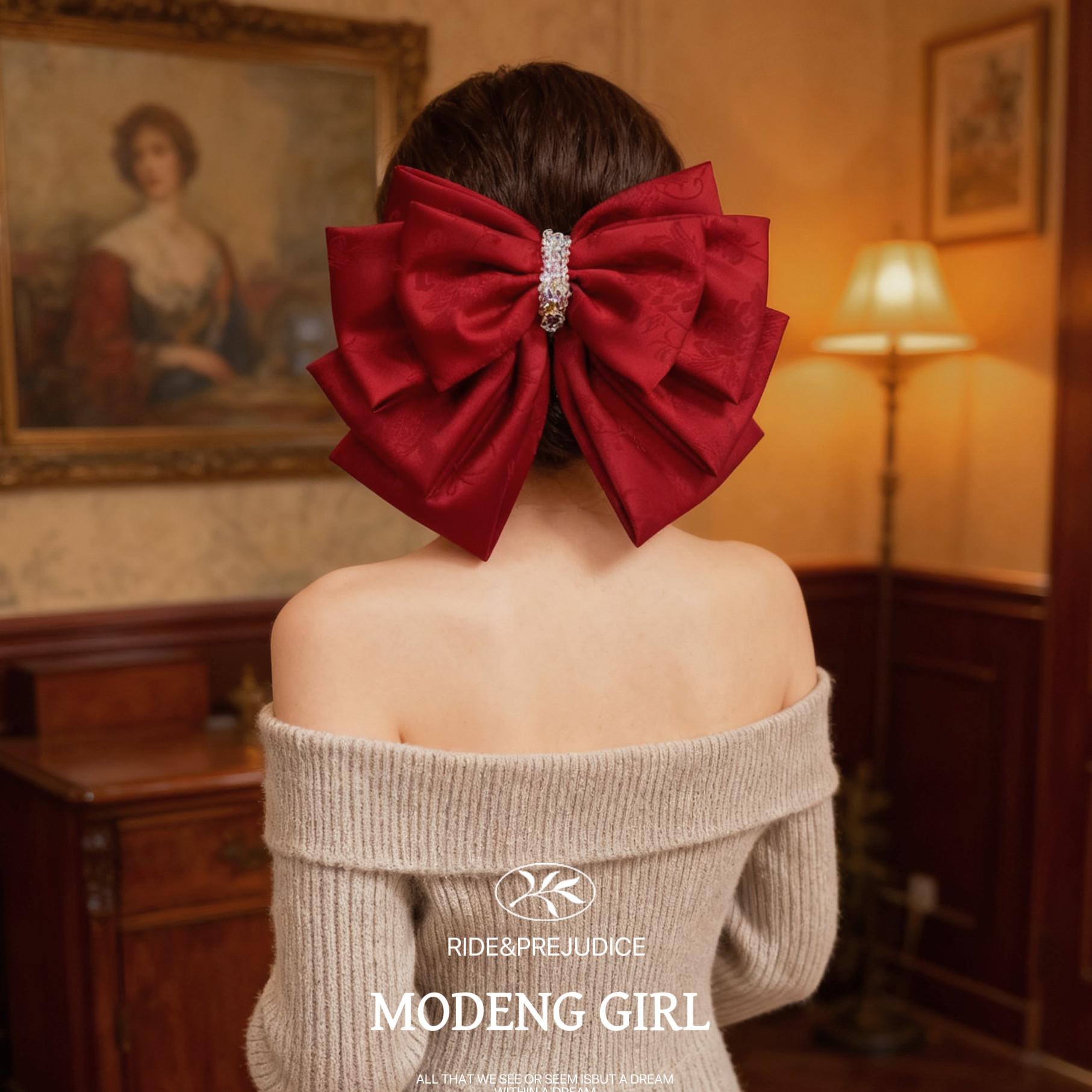 【富家千金】复古玫瑰印花蝴蝶结发夹贵气感水晶镶钻精致重工发饰