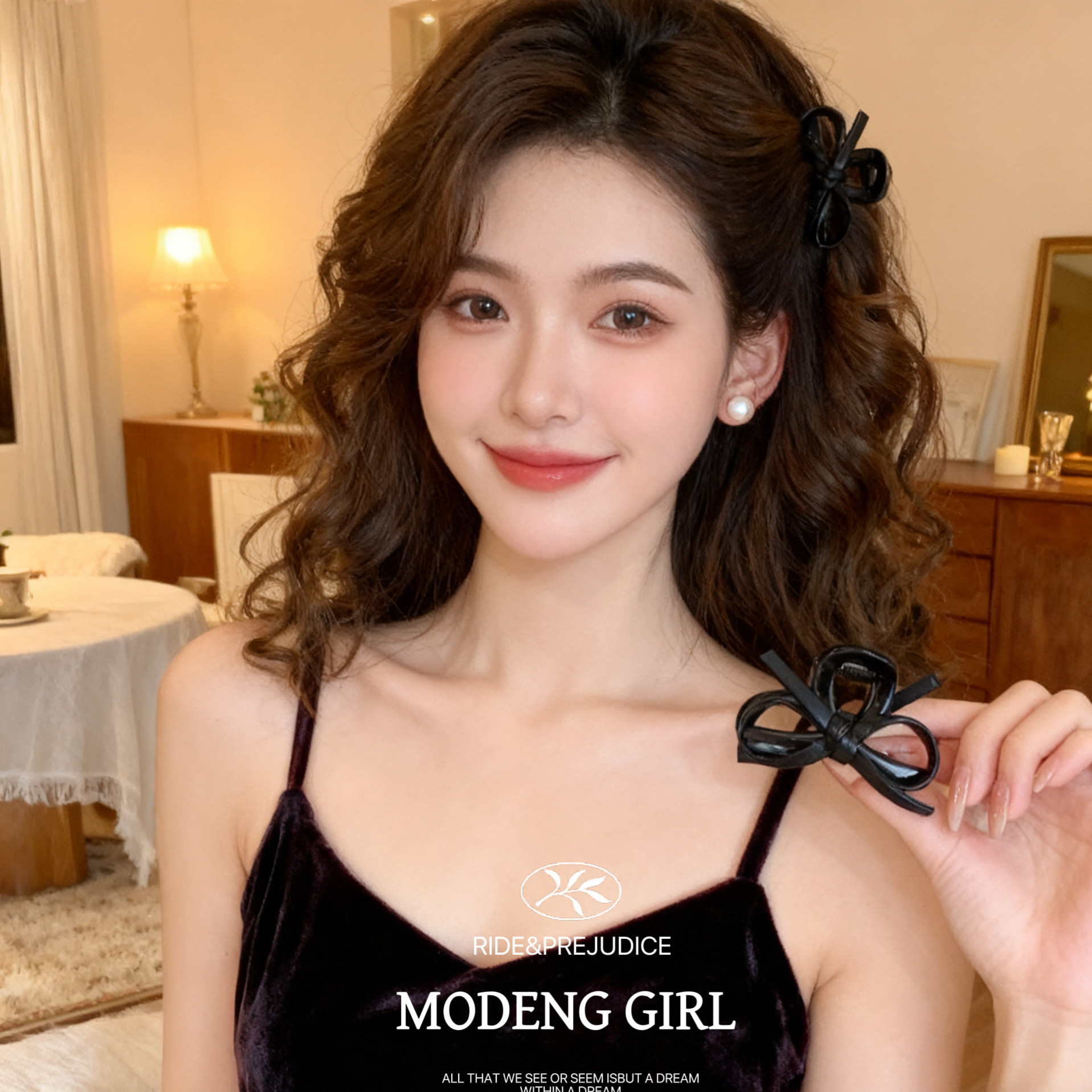 2025秋冬新款皮质蝴蝶结碎发抓夹女高级感半扎发鲨鱼夹子发夹发饰