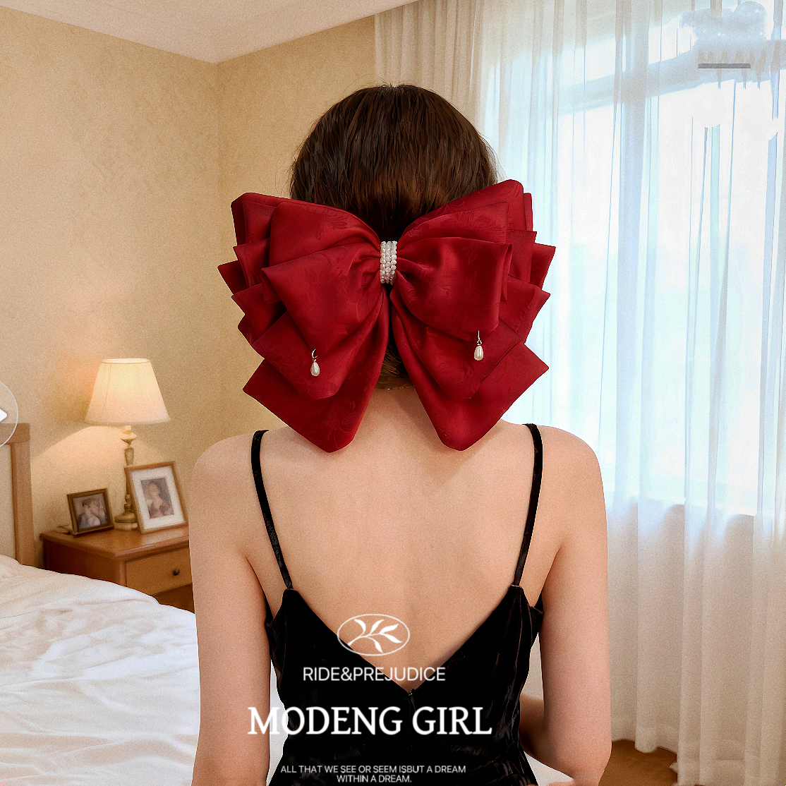 【欧尼美术】法式高级感超大后脑勺发饰不规则多层饱满蝴蝶结发夹