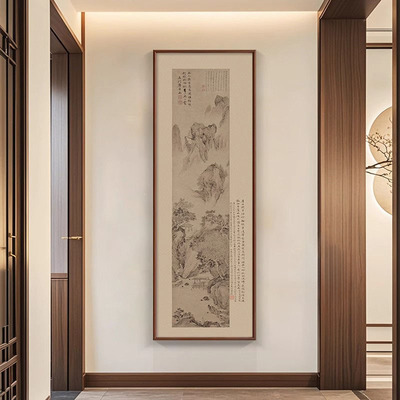 宋代美学新中式入户正对门玄关装饰画国风走廊过道尽头竖版壁挂画