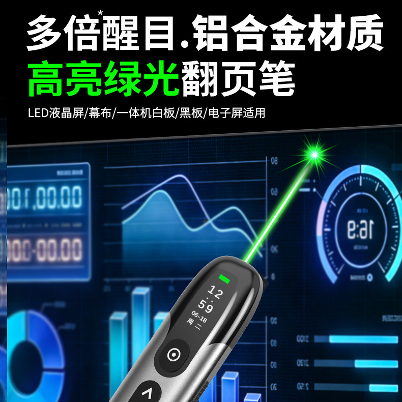 诺咪雅X11双激光 大功率绿光翻页笔 led液晶屏白板 翻页器教师用聚光放大镜遥控演讲笔电子屏适用铝合金材质