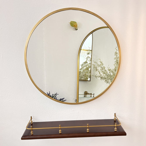 黄铜浴室镜子洗手间带置物架中古