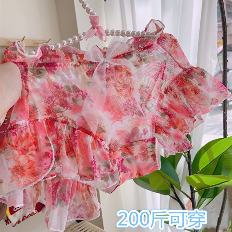 夏季甜美大花边中高腰纱网女士