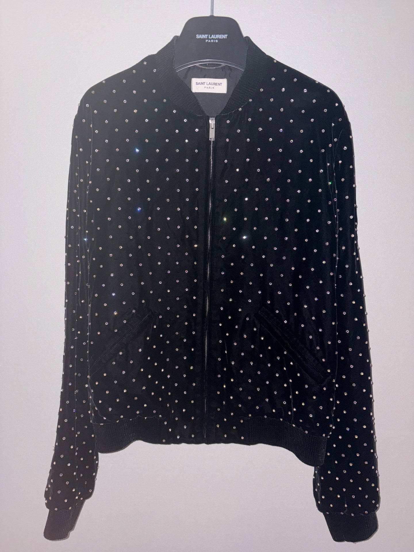 Saint Laurent Black Velvet Rhinestone Bomber