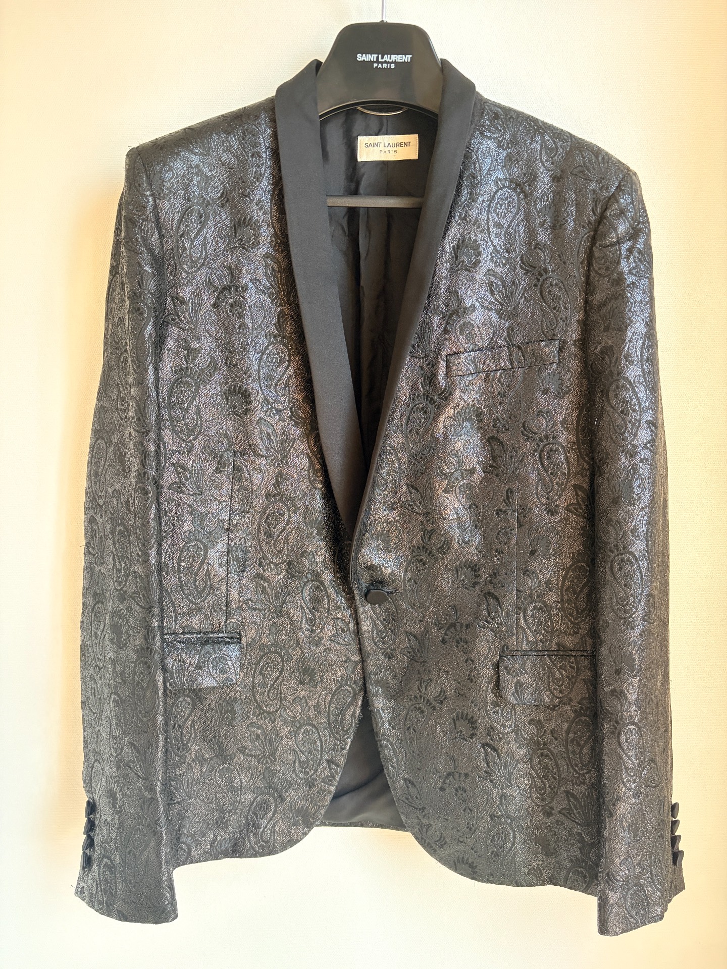 Saint Laurent Black Paisley Shawl Collar Suit