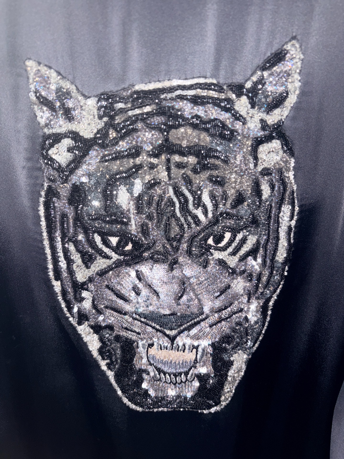 Saint Laurent Tiger Head Sequin Baseball Jacket — detail