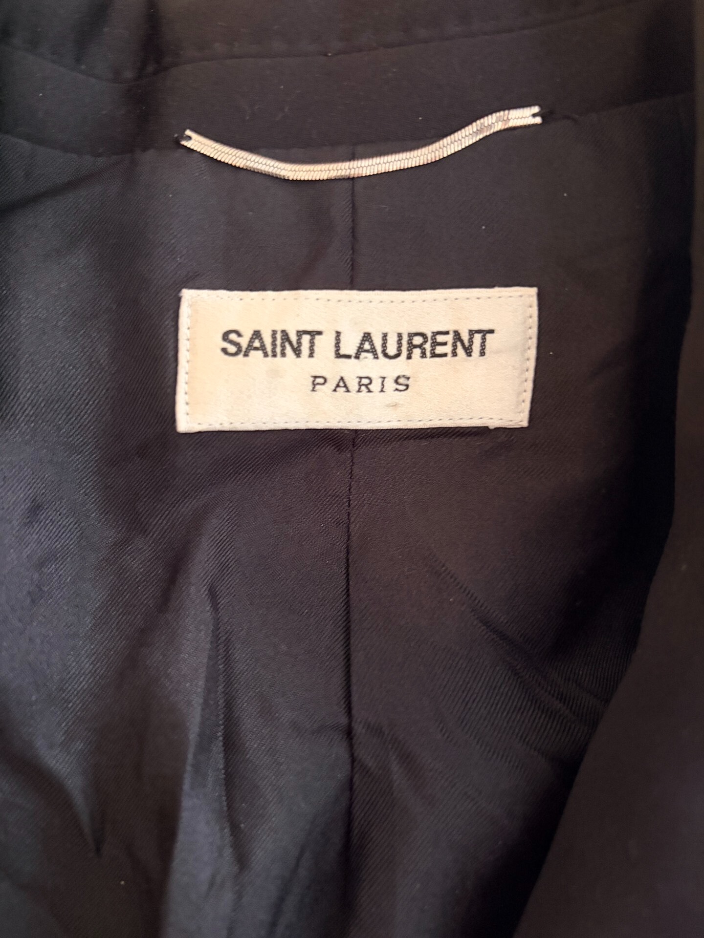 Saint Laurent Black Paisley Shawl Collar Suit — label